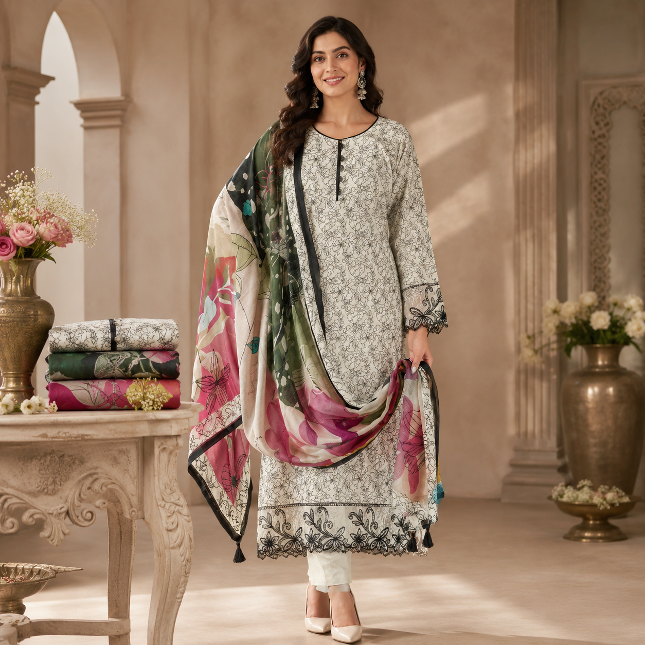 Jam Viscose Digital Printed Dress Material with Chiffon Dupatta – Muktaroopa Textiles