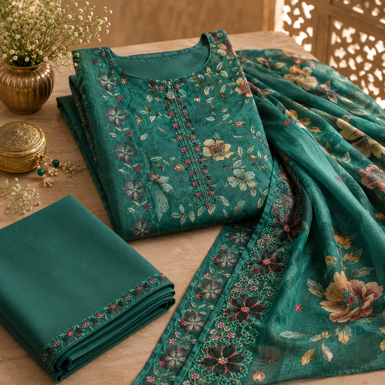 Cambric Cotton Foil Printed Dress Material