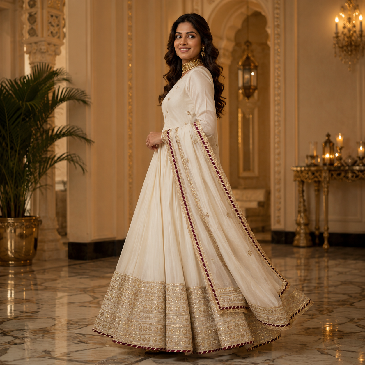 Elegant Net Beads Worked Lehenga Choli