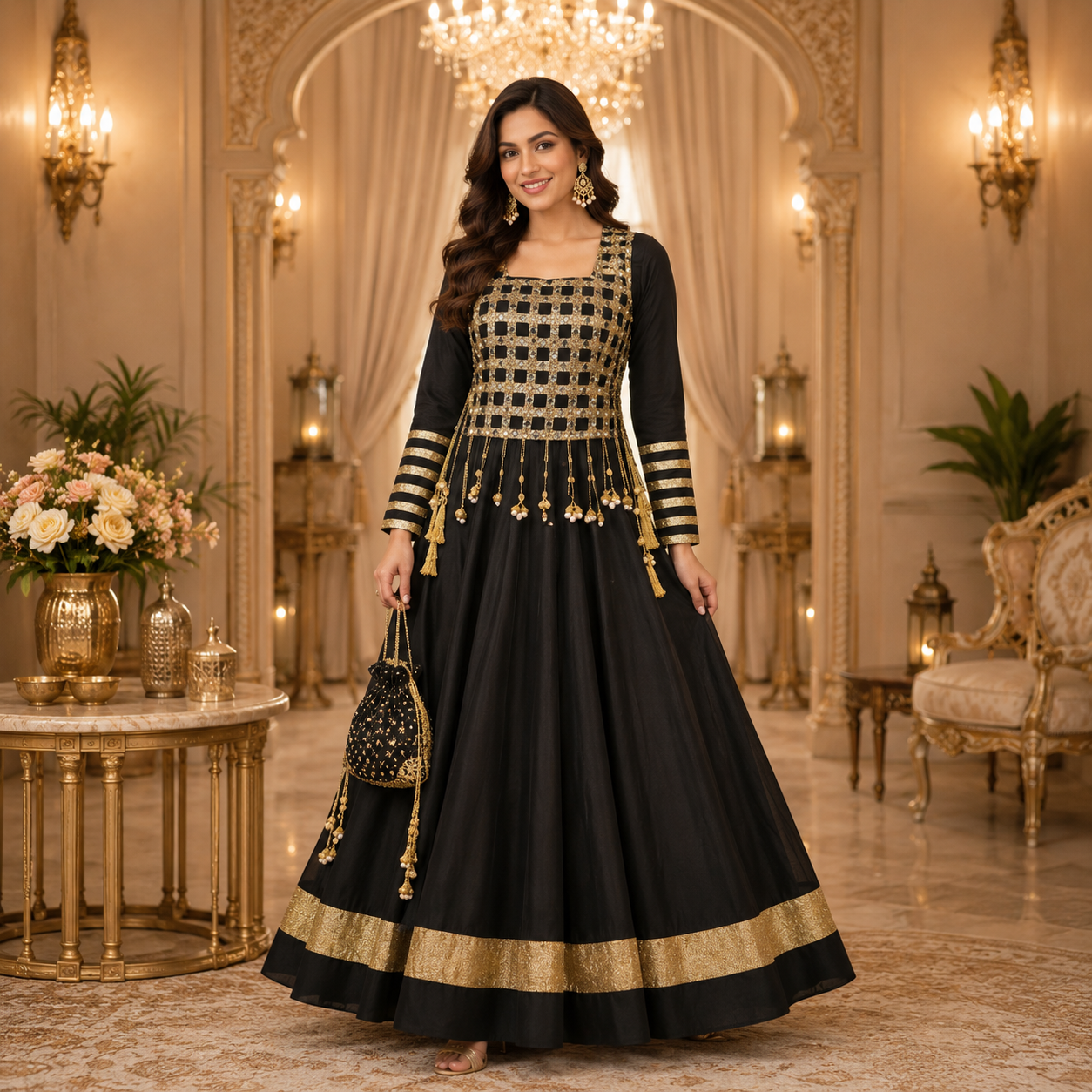 French Crepe Multi-Thread Embroidered Lehenga Choli