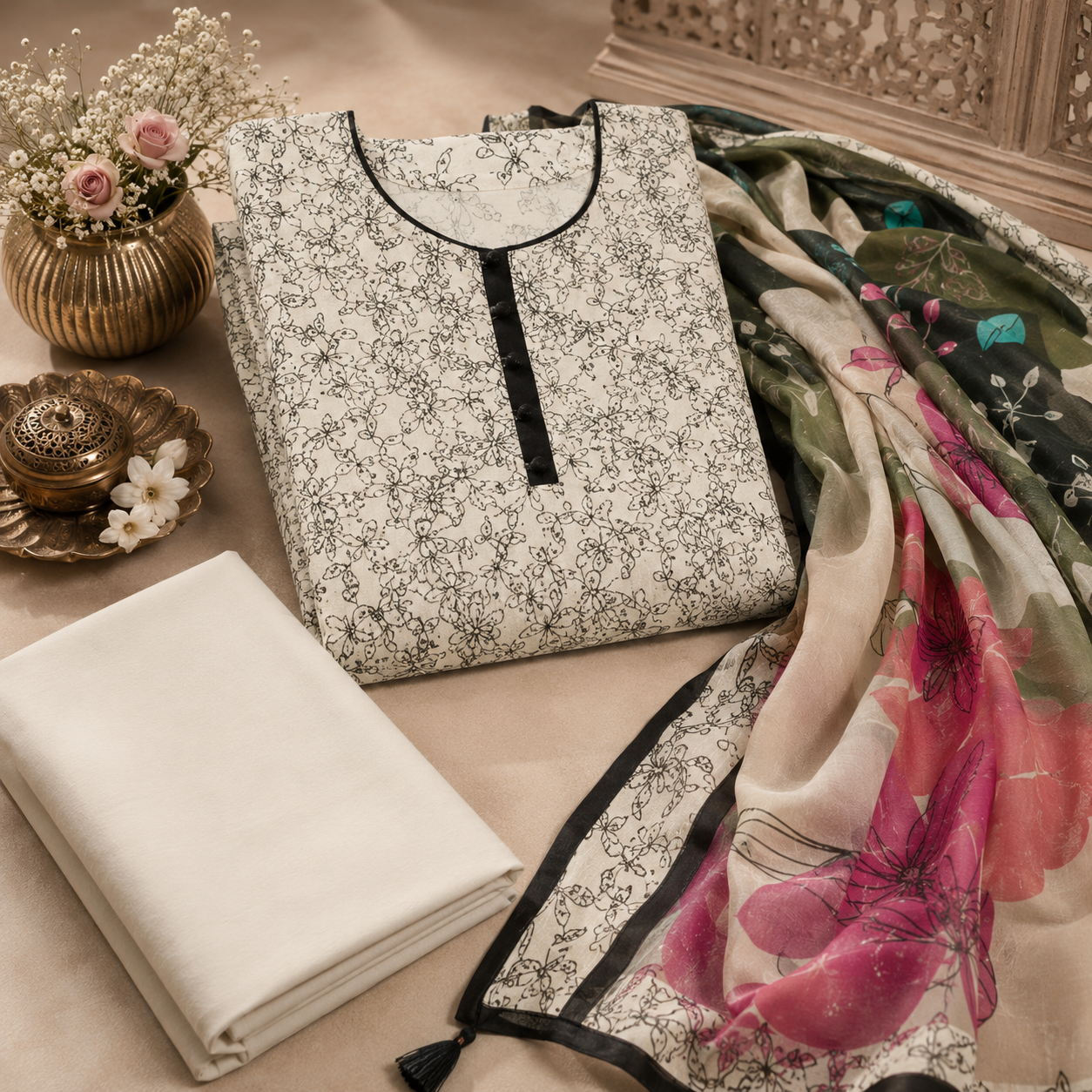 Jam Viscose Digital Printed Dress Material with Chiffon Dupatta