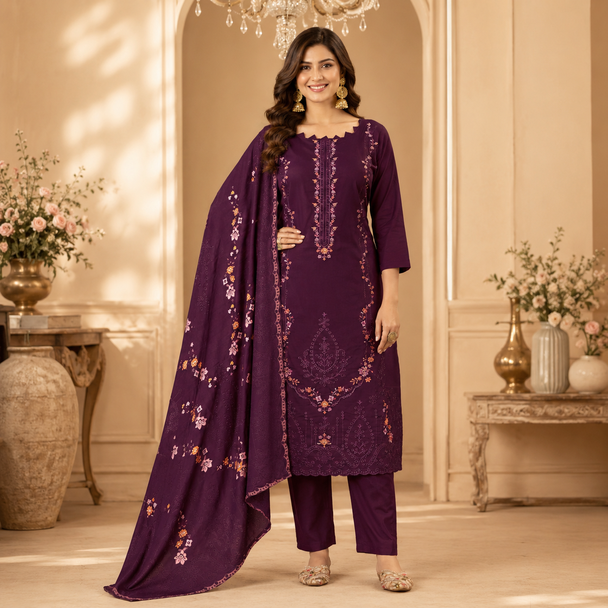 Premium Zam Swarovski Diamond Work Dress Material