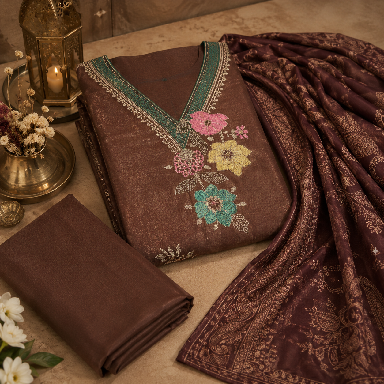 Roman Silk Embroidered Dress Material