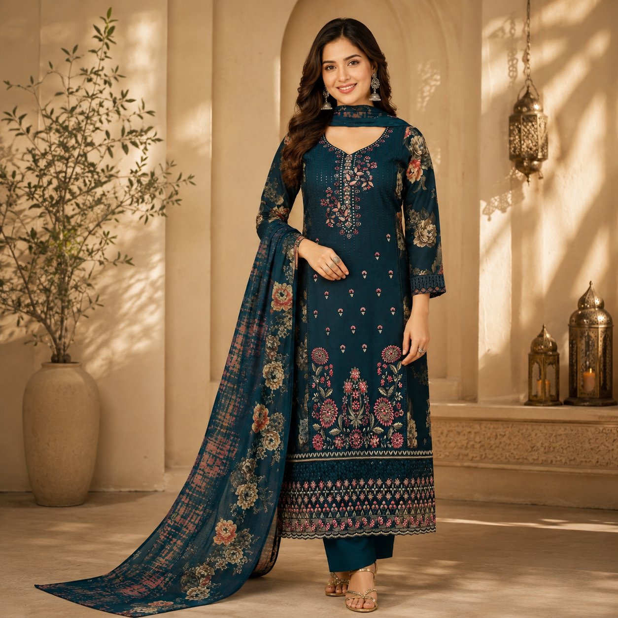 Viscose Rayon Embroidered Dress Material